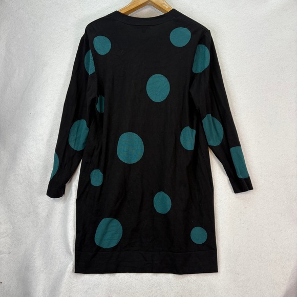 Chicos Women's Sz 3/XL Black Teal Polka Dot Open Front Midi Cardigan Sweater - Picture 3 of 5